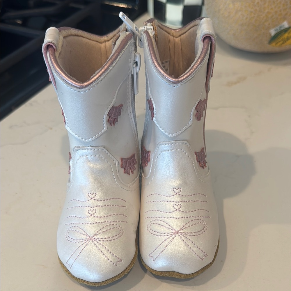 Wild + Rae White and Pink Western Boots